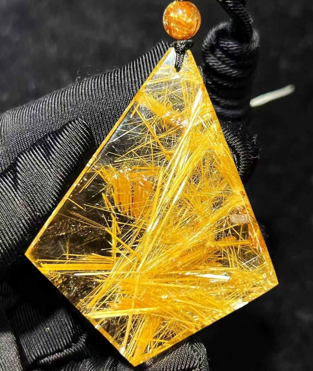 64*49*17mm A+ Natural Gold Rutilated Quartz Titanium Crystal Pendant Reiki Gift