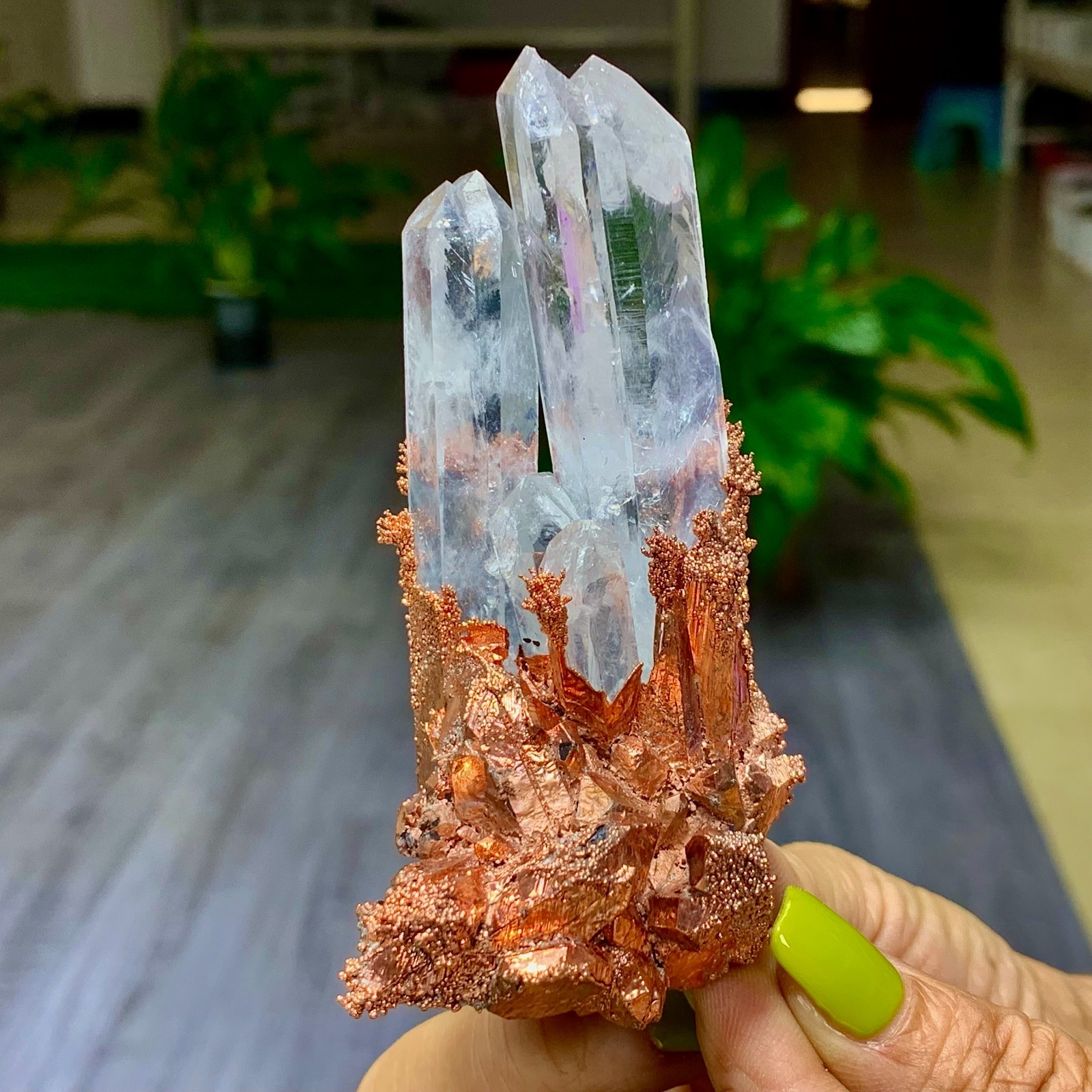 146G Rare iridescent Native Copper with white quartz crystal mineral-symbiosis