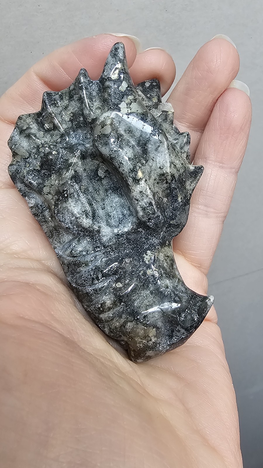 Pyrite crystal Dragon head Carving 6.9 X 4.3cm 145g Abundance Wealth