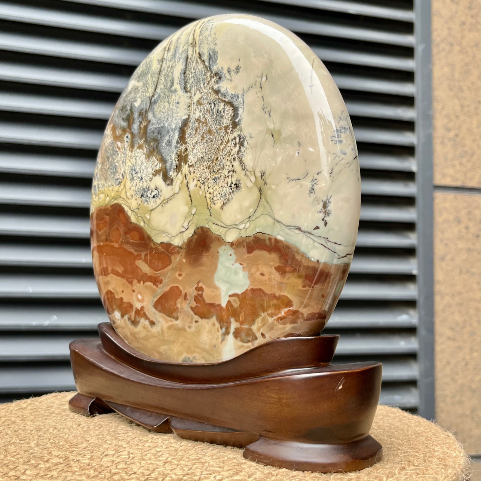 6.2 lb Natural Picture Stone Landscape Holiday Gift Display w/ Stand Decor