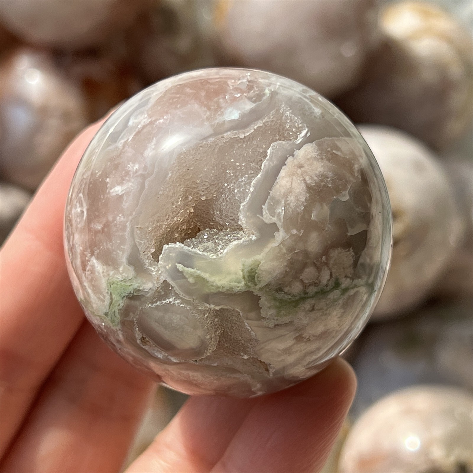120g+ Natural cherry blossom agate sphere quartz crystal Ball 45mm+ Random 1pc