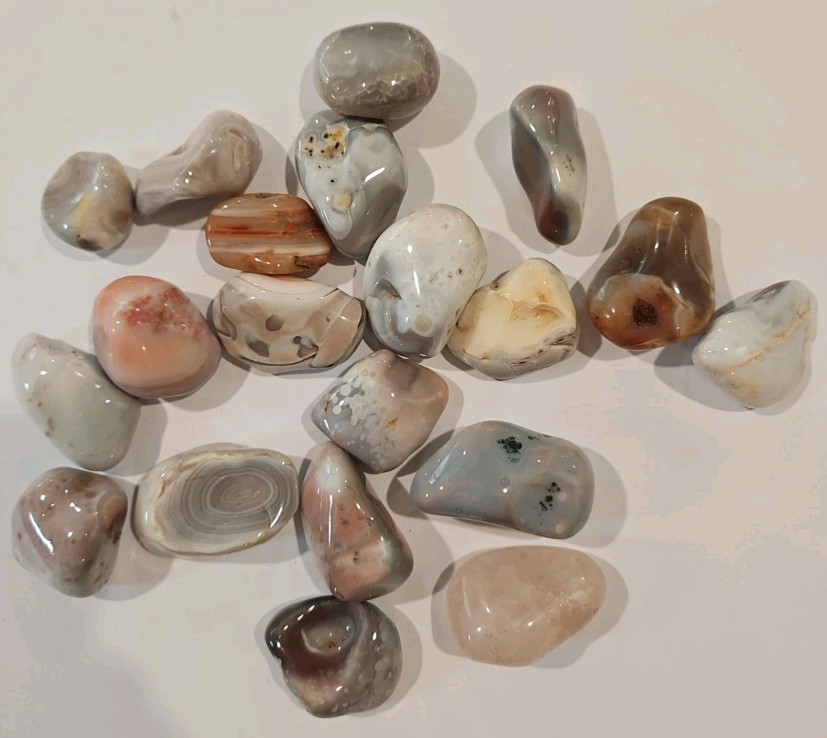 Botswana Agate Pebble, Botswana Agate Palm Stones, Wholesale Polished 15.8 Oz