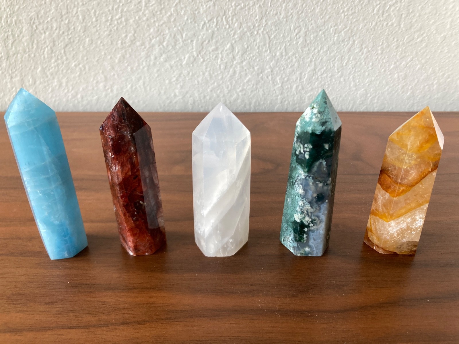 Crystal Tower Lot 5pcs Aquamarine Moss Agate Hematoid Snowflake Golden Quartz