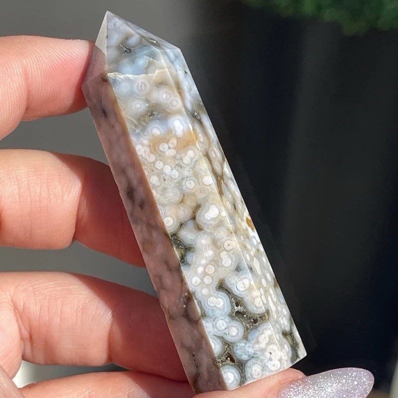 8th Vein Ocean Jasper Tower – Natural Blue & White Rare Bubble Jasper Point