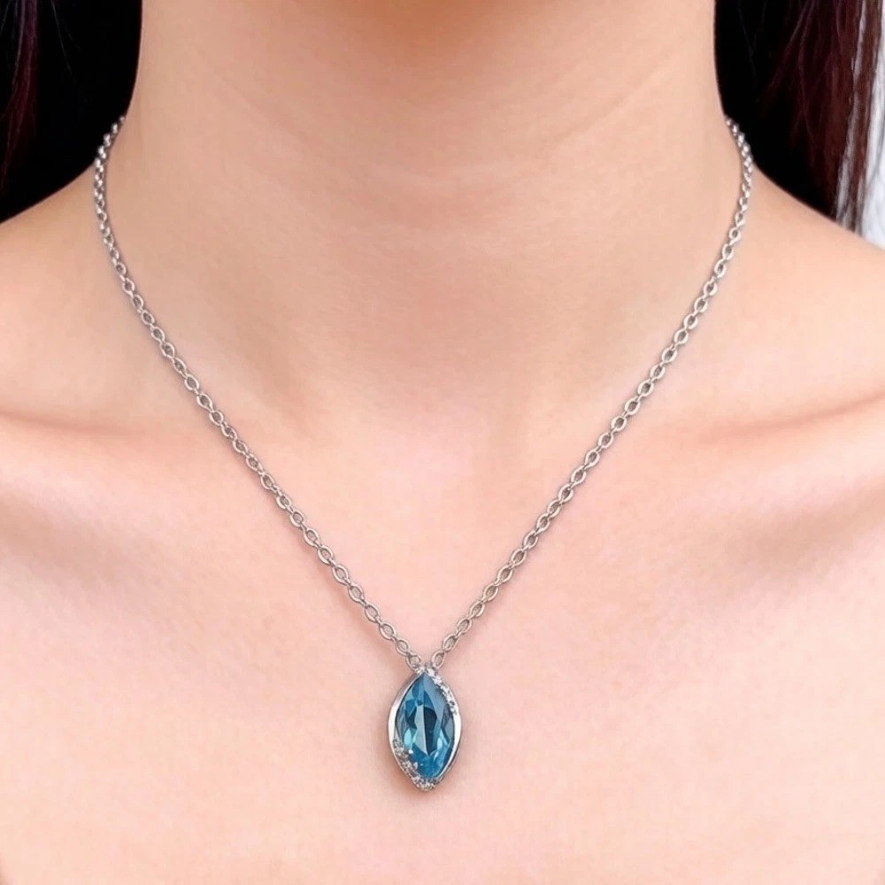 Natural Blue Topaz pendant necklace Gemstone S925 Silver Plated 18K Gold Jewelry