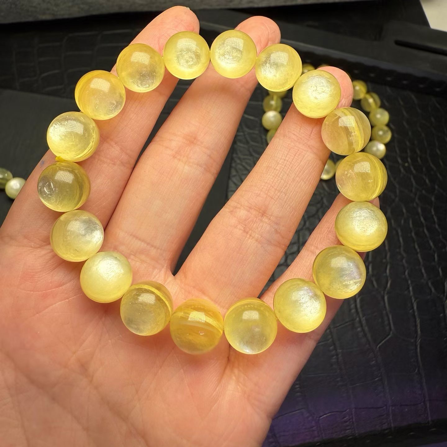 1pc 11mm Natural Golden lepidolite bracelet Crystal Round Bead Bracelet Healing