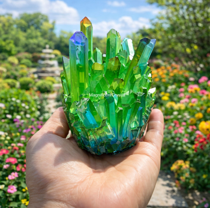 Green Electroplated Crystal Cluster Natural Raw Stone Healing Spiritual Home Dec