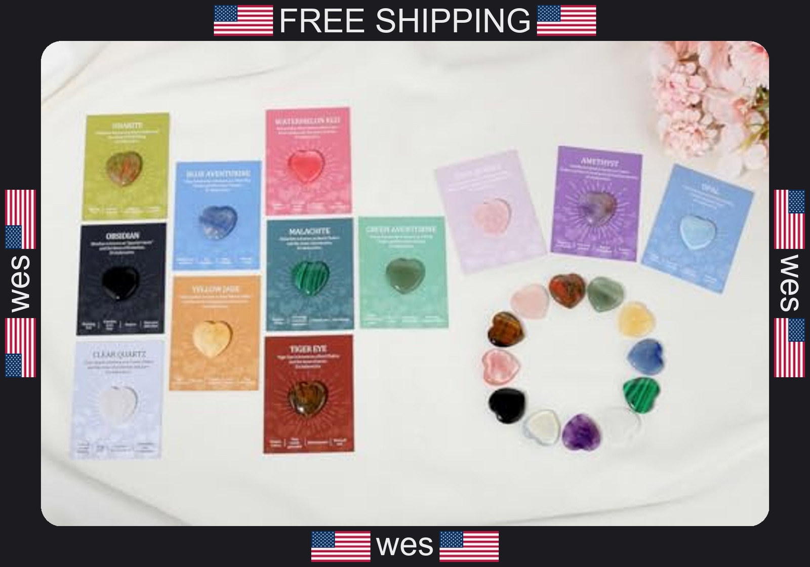 12 Piece Heart Crystal Stone Set – Polished Gemstones for Reiki and Meditation