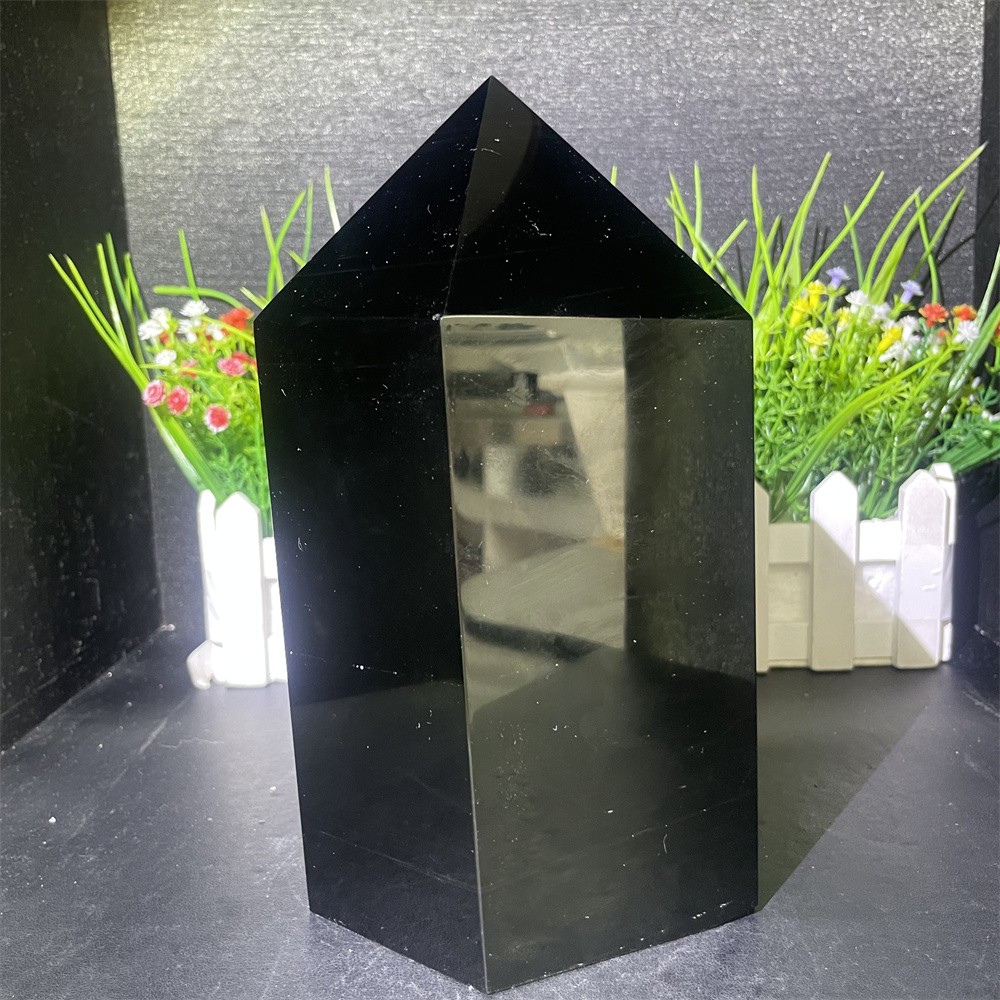 8.3LB 8.2″ Natural Black Obsidian Obelisk Tower Crystal Quartz Mineral Energy