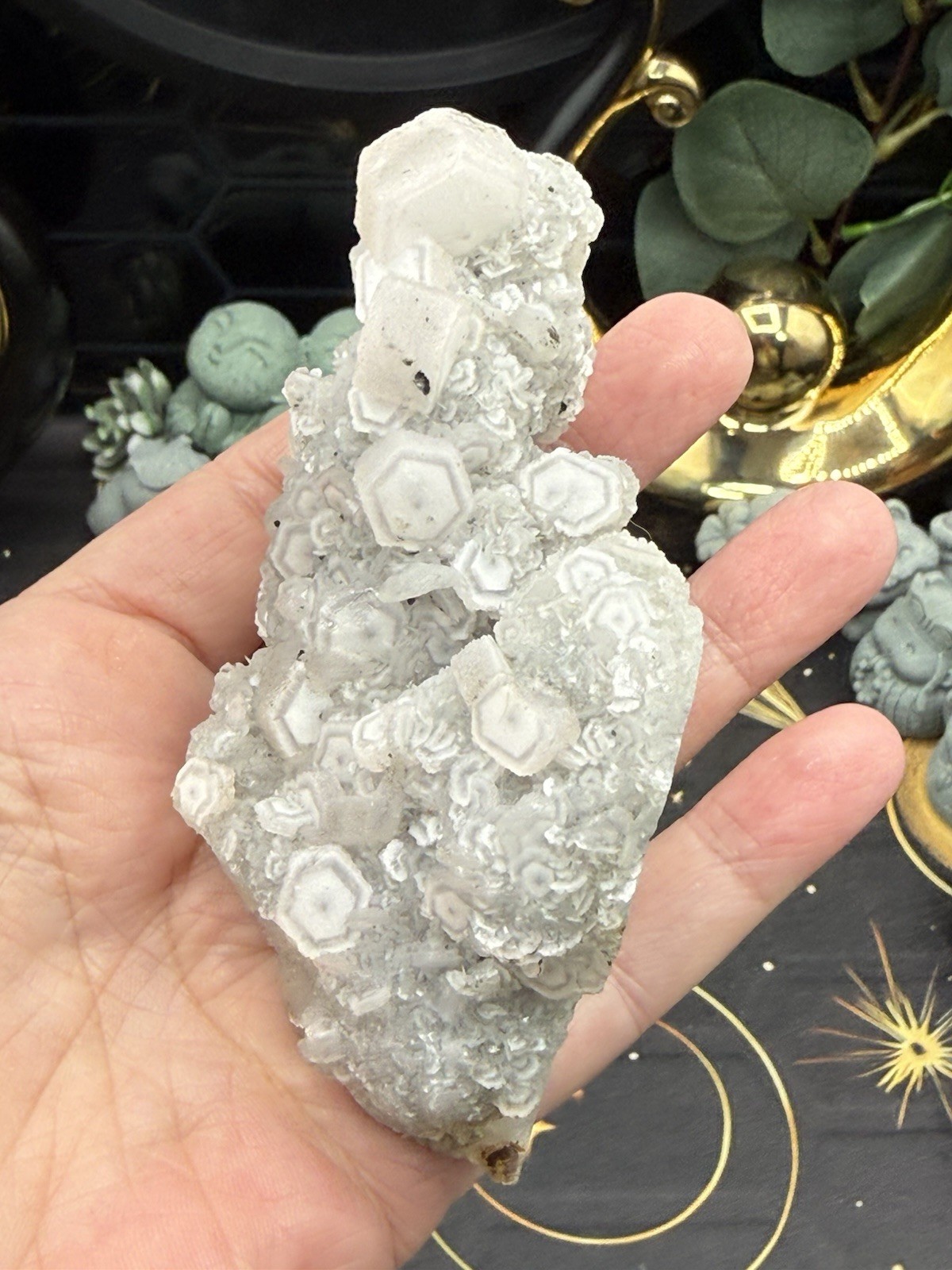 Natural Coin Calcite w/ green fluorite Specimen Uvreactive Free shipping