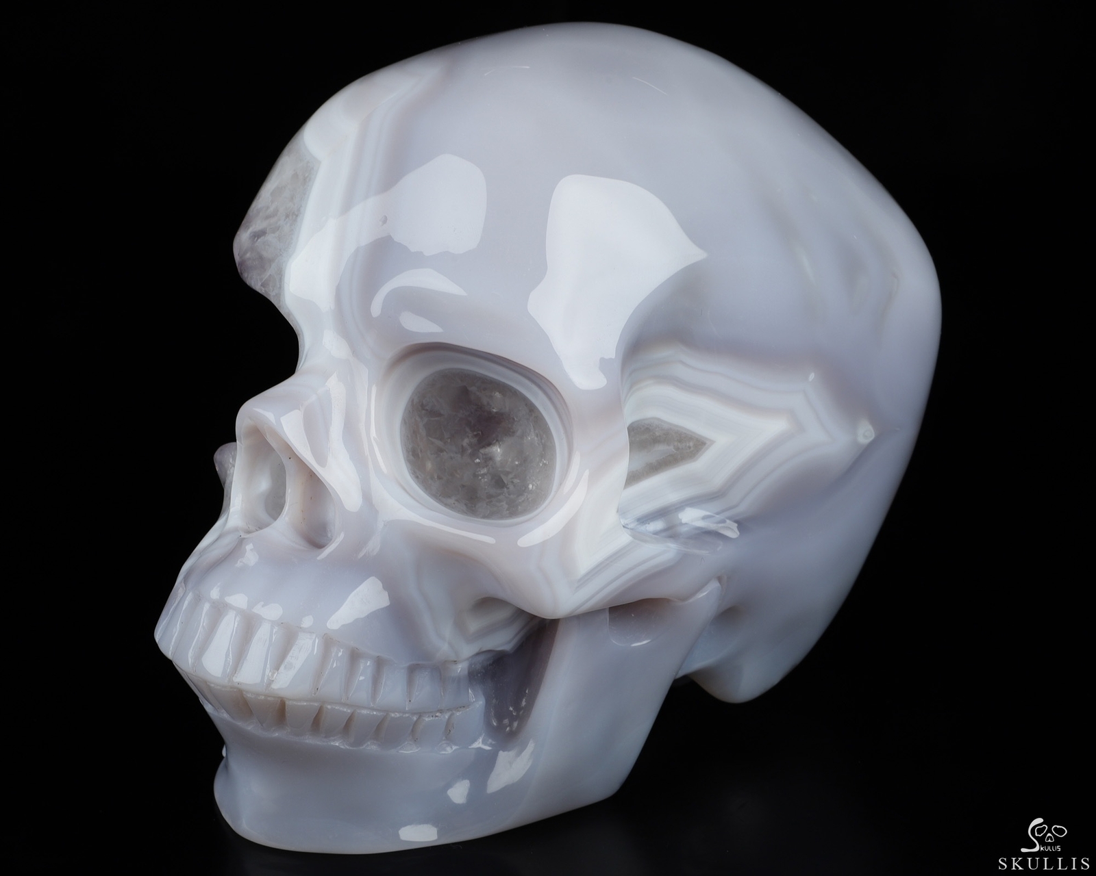 Super Realistic! Lifesized 7.0″ Agate Amethyst Geode Hand Carved Crystal Skull