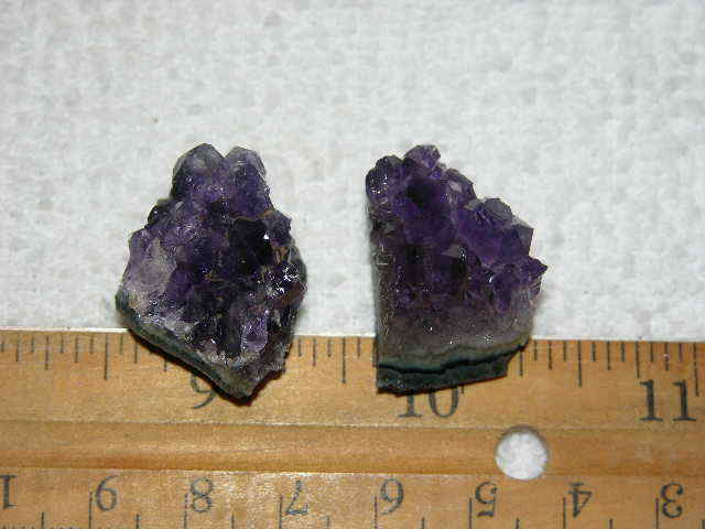 2 Amethyst crystal clusters grape jelly saturation smaller jewelry-sized 1″ J19