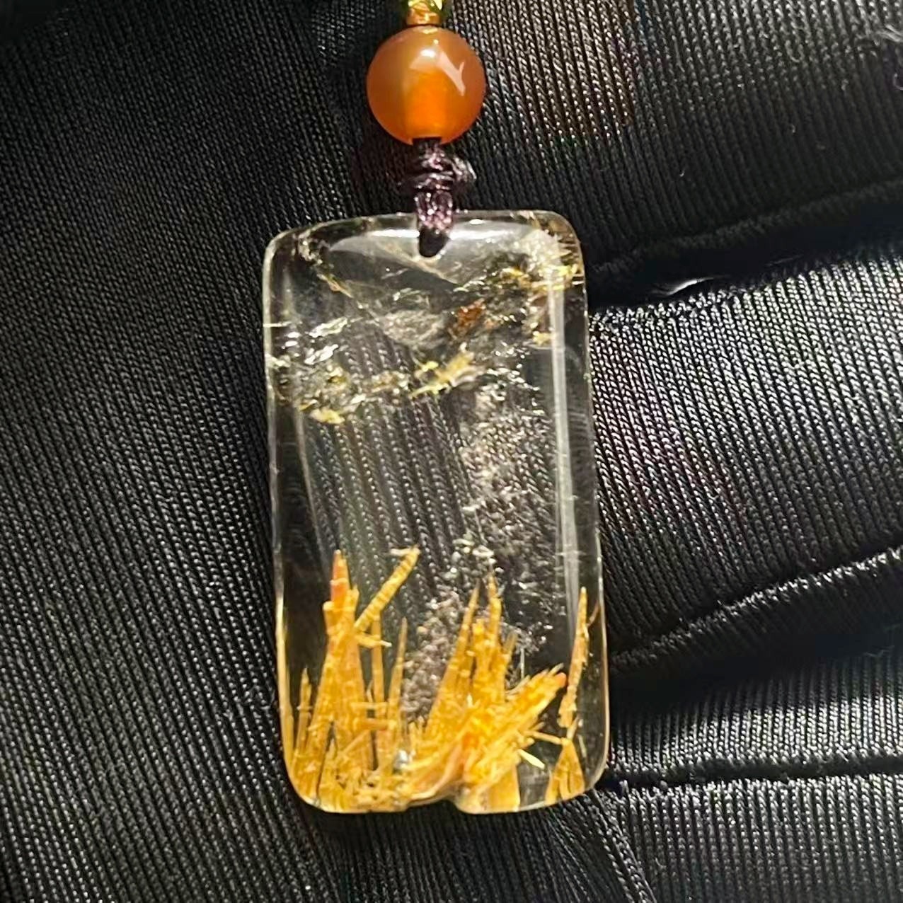 7.0g Natural Gold Hair Rutilated Quartz Crystal Pendant Reiki Healing Gift