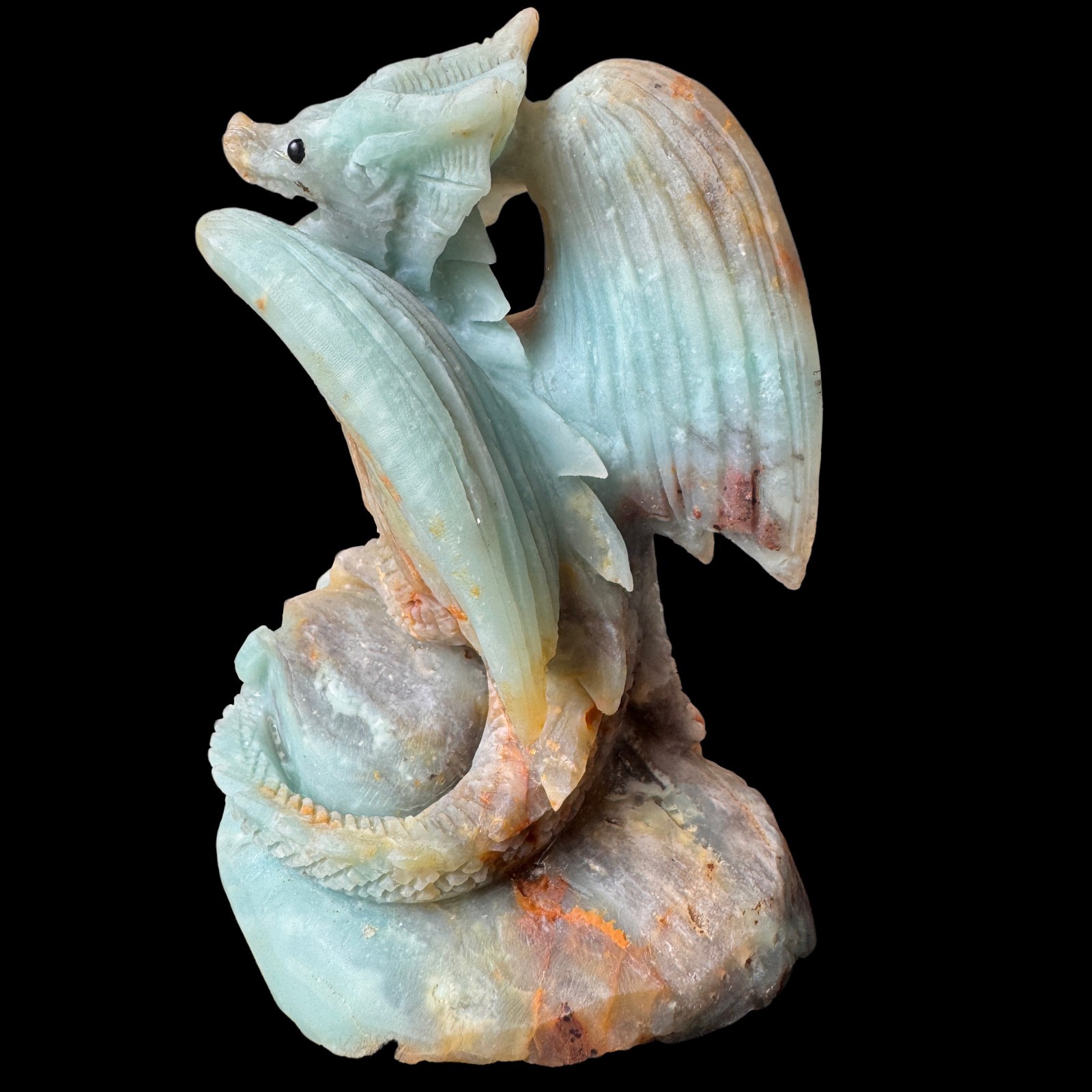 Hand Carved Natural Amazonite Dragon Sculpture Chinese Mythical Beast Desk Decor