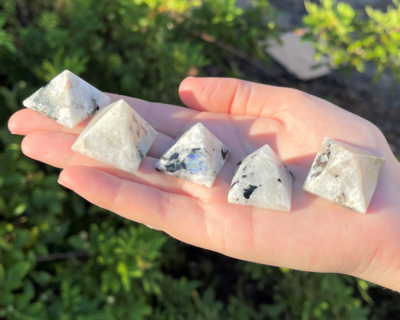 Rainbow Moonstone Crystal Pyramid, Medium 1″ – 1.25″ (Reiki Moonstone Pyramid)