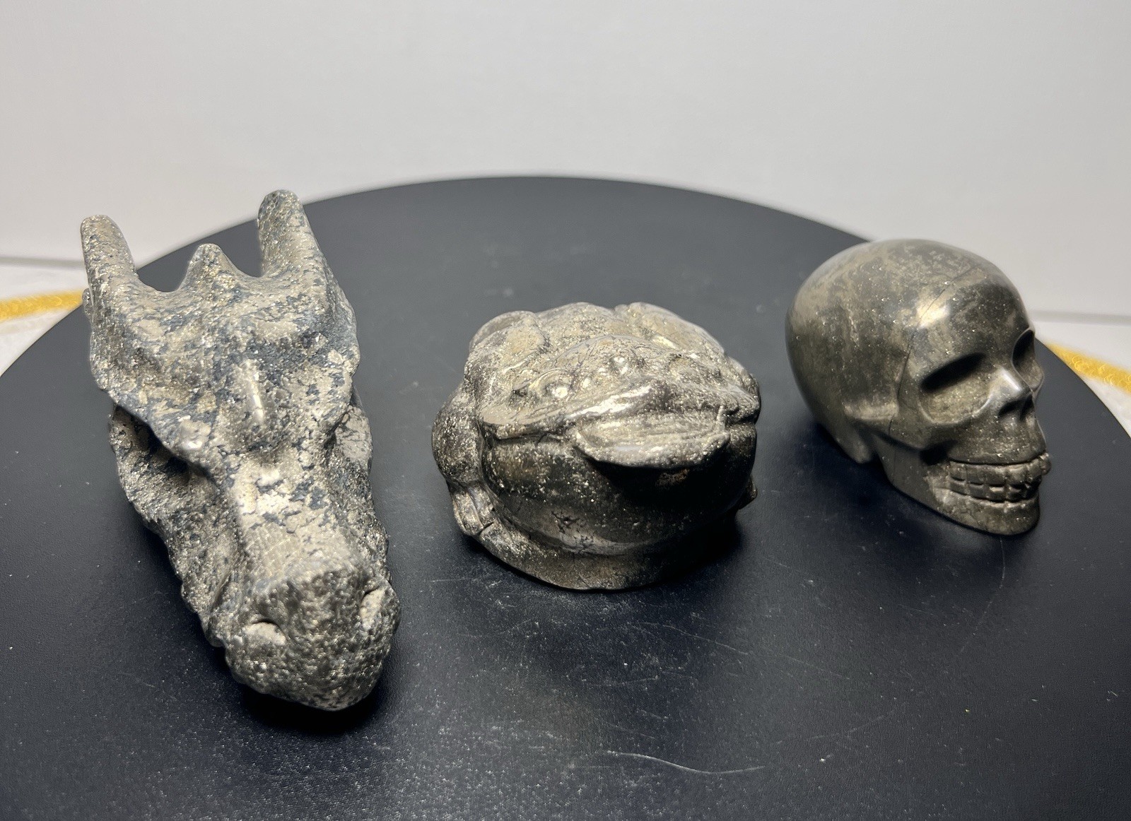 Pyrite 3 Piece Carving Set – Dragon Head, Skull, & Money Toad