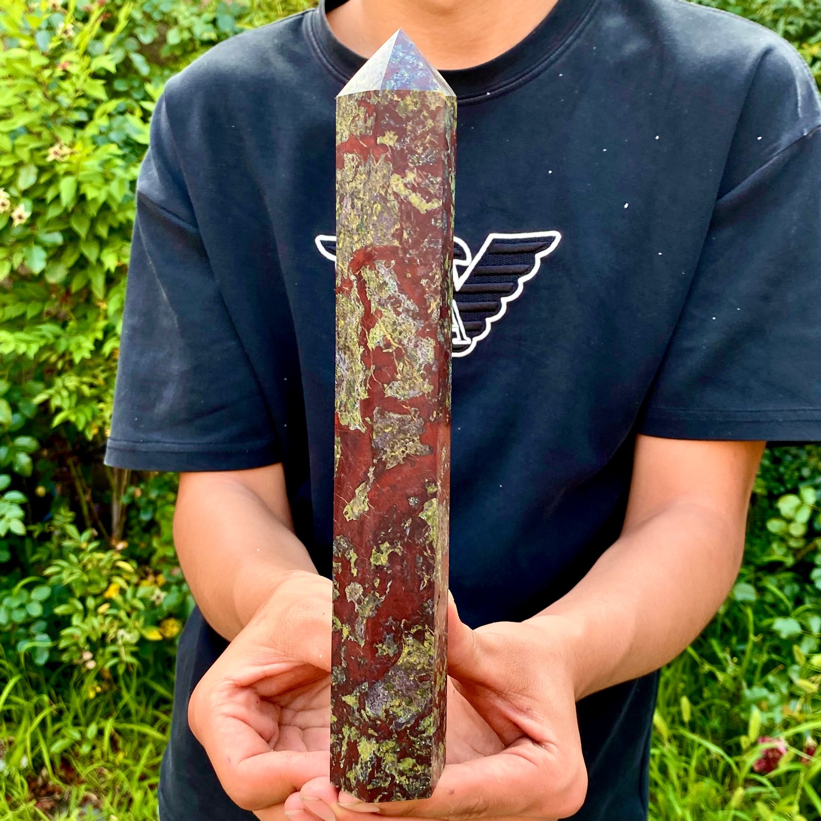 1.9LB Natural dragon blood stone Column Quartz Crtal Obelisk Energy Healing