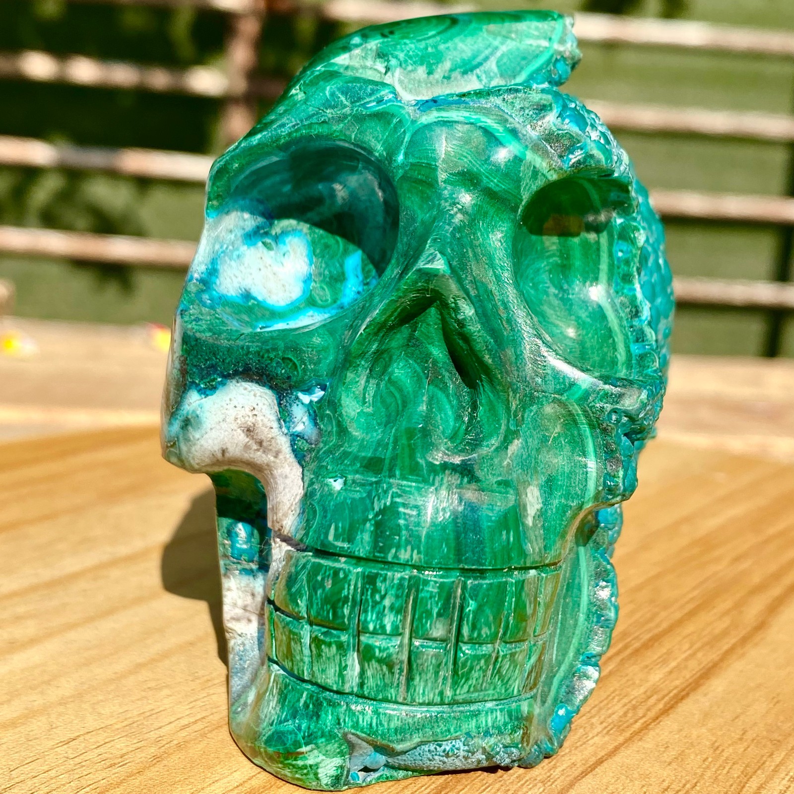 2.13LB Malachite Crystal Skull, Hand Carved Gemstone Fine Art Sculpture