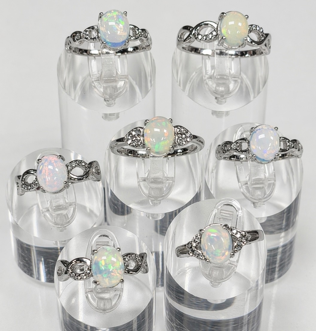 Wholesale 7 Pcs Natural Opal Stainless Steel Rings 7x9mm