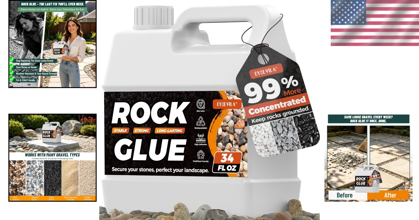 34oz Rock Glue for Yard – Weatherproof All-Weather Landscaping Solution