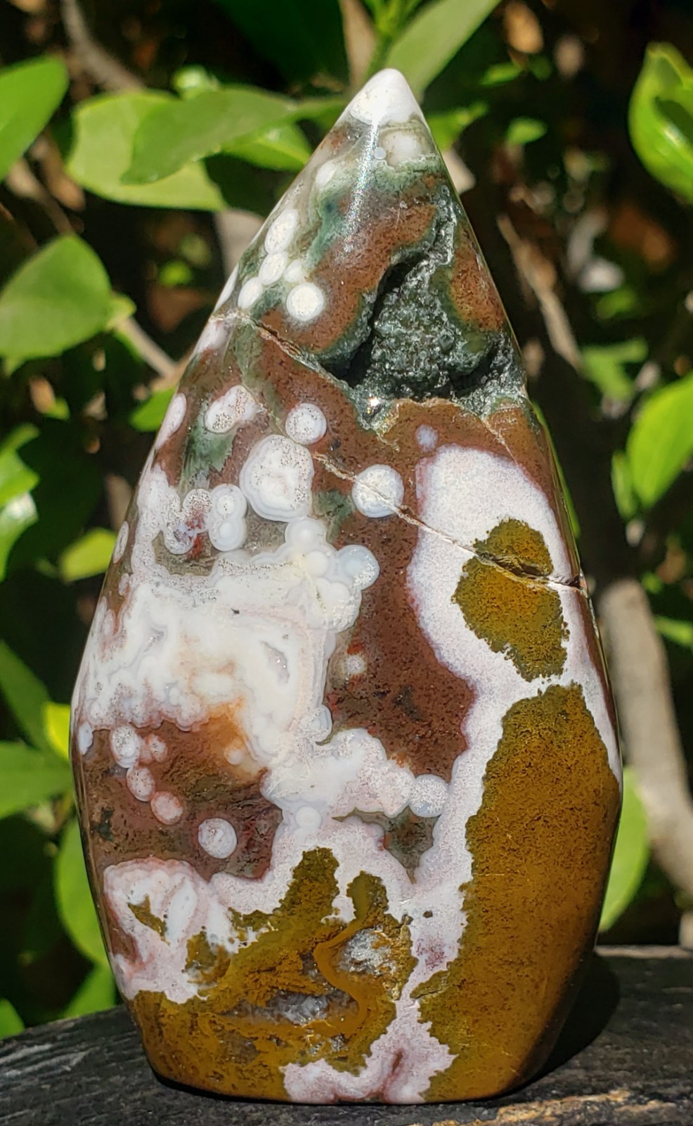 3″ Natural 8th Vein Orbicular Ocean Jasper Crystal Quartz UV Tear Free Form