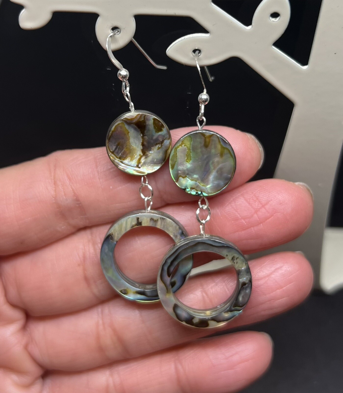 Abalone Genuine Hoop Shell .925 Sterling Silver Earrings GORGEOUS