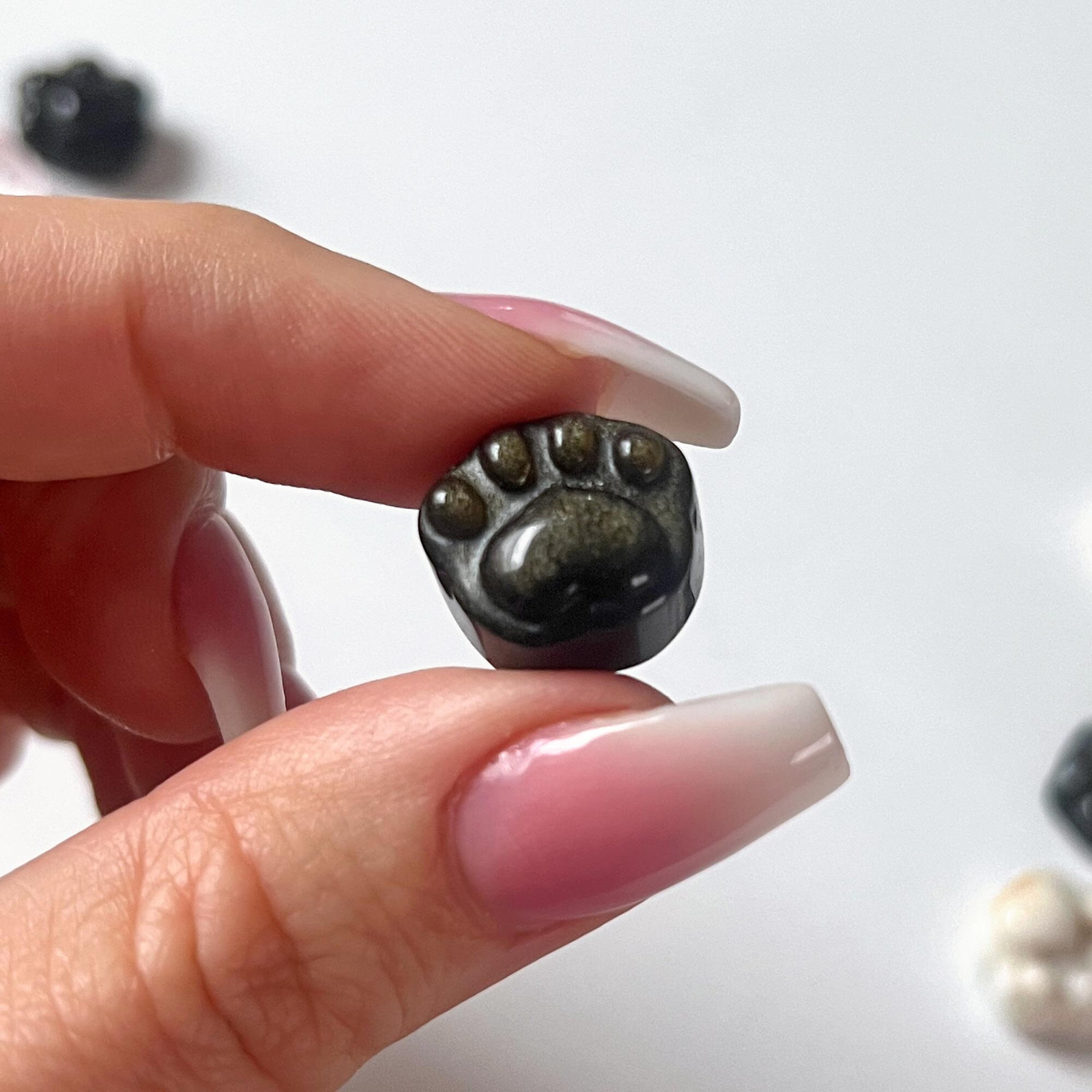 Mini Paw Print Carving | Rose Quartz | Obsidian | Flower Agate | Cat Dog Lover