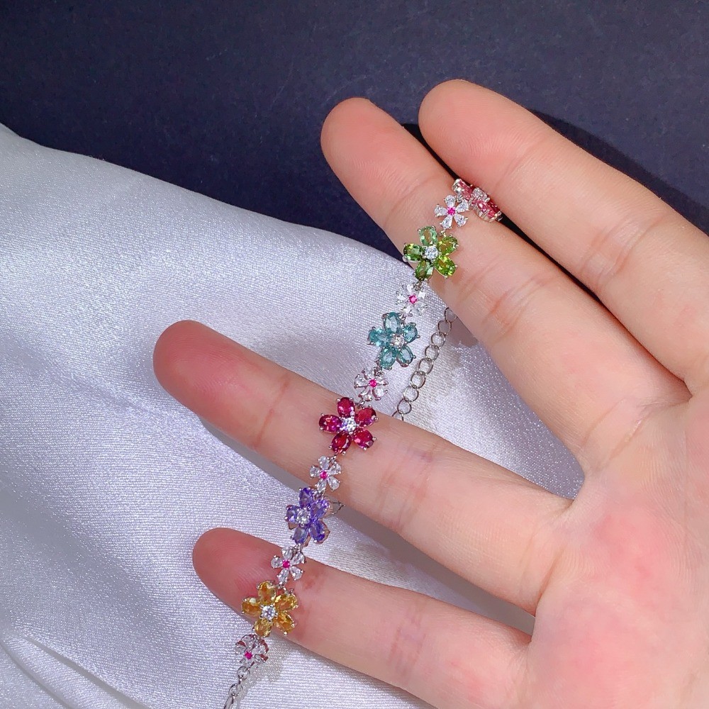 Natural Tourmaline & Tanzanite bracelet Gemstone S925 Silver Plated 18K Gold