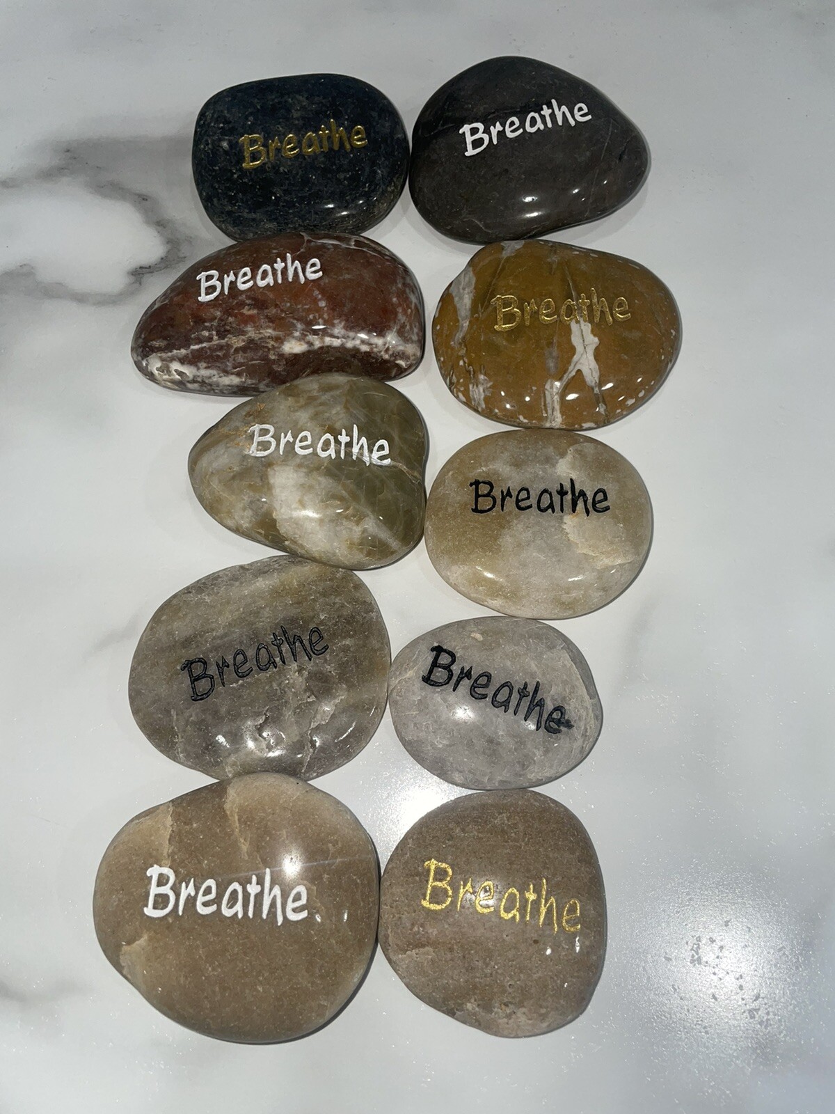 Lot of 10 Inspirational Engraved Palm Stones “Breathe”
