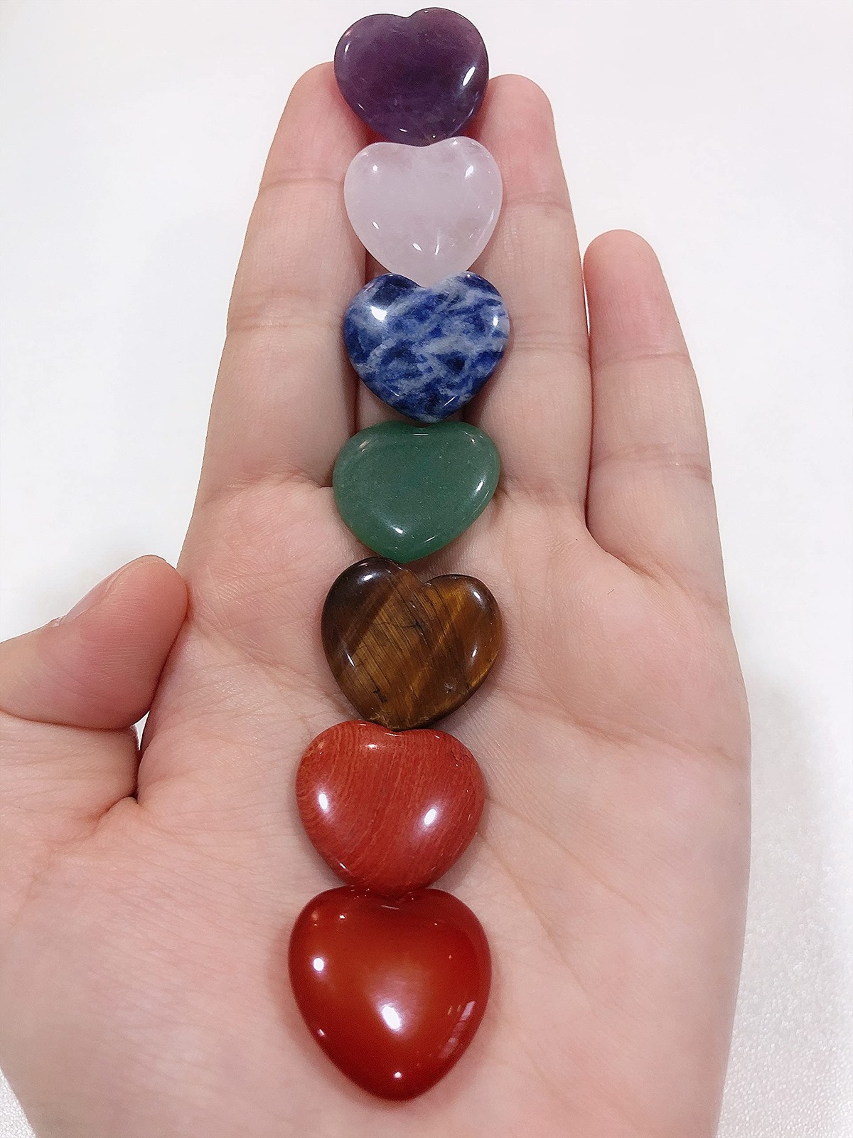 7 Chakra Healing Crystals Set: Rose Quartz, Amethyst, Reiki Stones, 0.8″