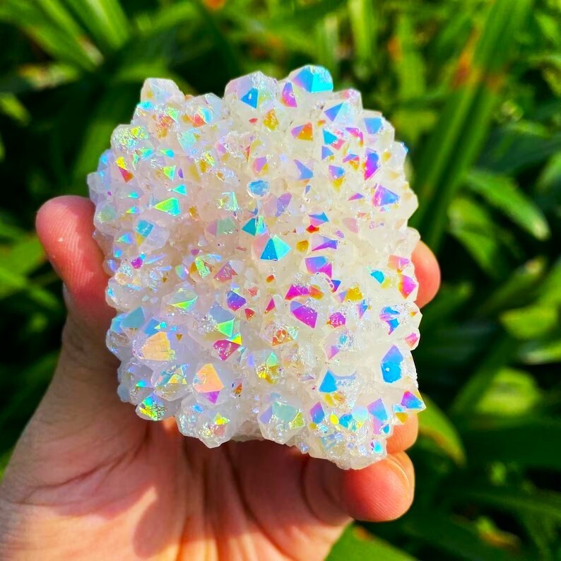80-100g Angel Aura Quartz Crystal Witch Cluster Healing Reiki Home Ornament Gift