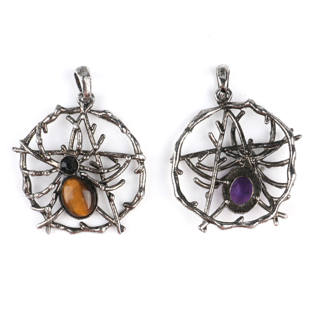 Natural Crystal Chakra Spider Web Net Pendant Bead Gemstone Amulet Energy Reiki