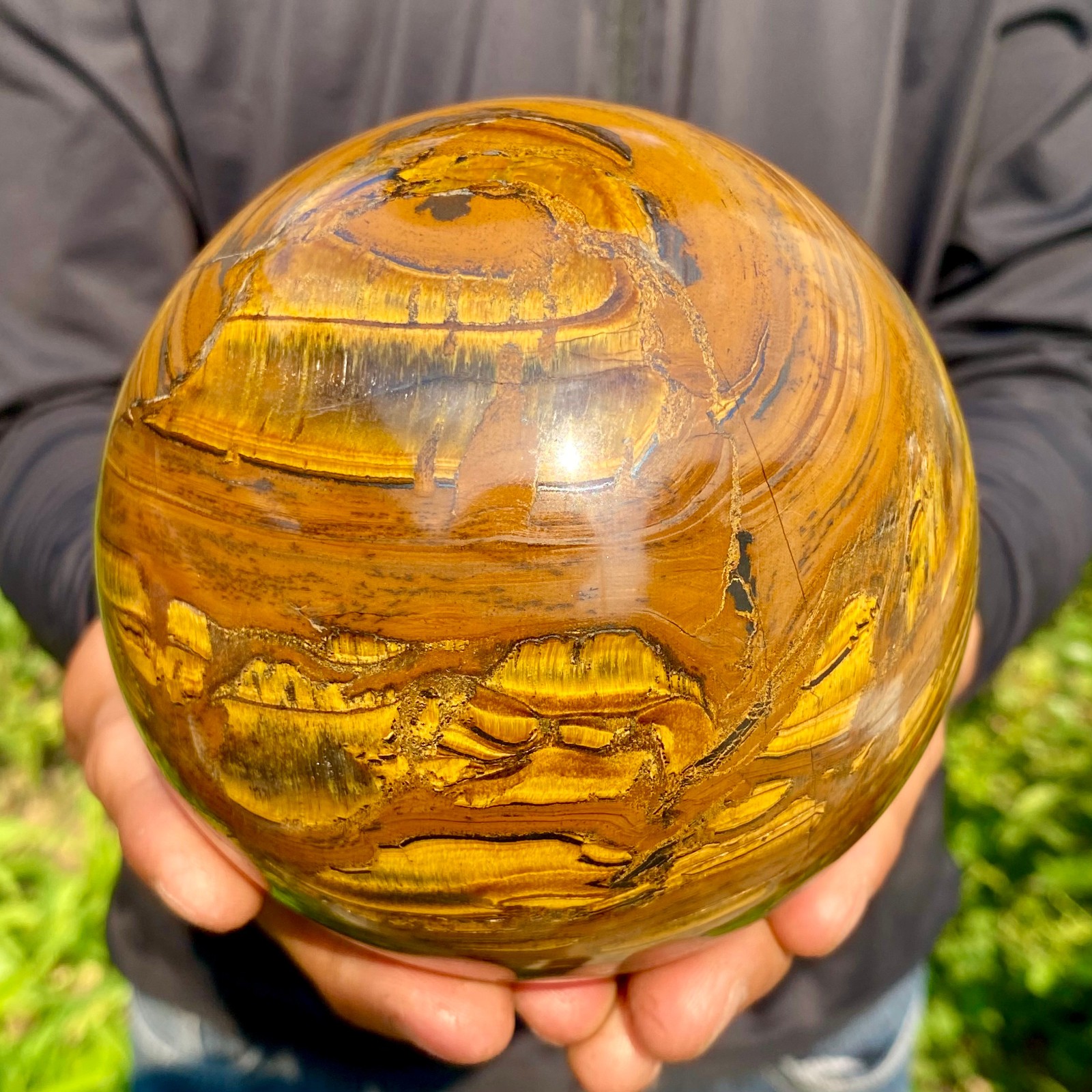4.47LB Large Natural Tiger’s Eye Ball Quartz Crystal Sphere Gem Healing Décor