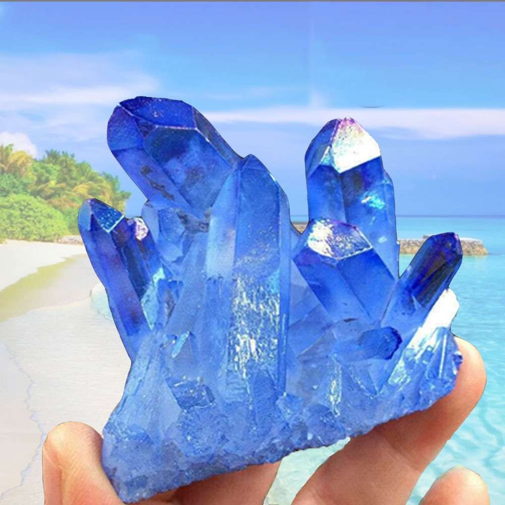 Raw Light Blue Phantom Amethyst Cluster Crystal Geode Specimens Ornament Decor