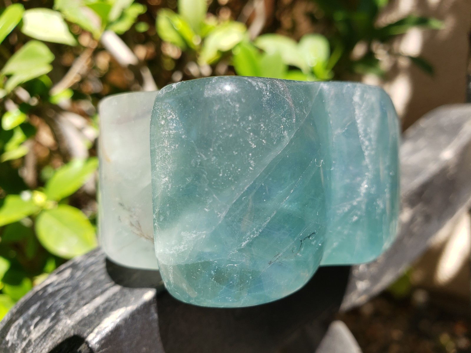 Thick Green Purple Fluorite Quartz Crystal Leaf-shaped Bowl Rainbow Dendritic UV
