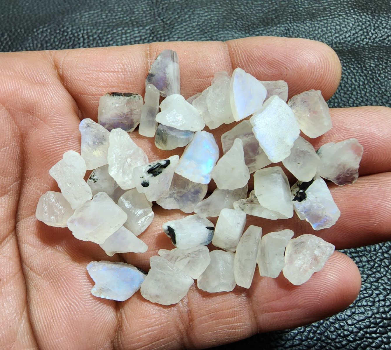 “White Rainbow Moonstone Rough Lot 39 Pcs 11-16mm Natural Raw Gemstone Crystals”