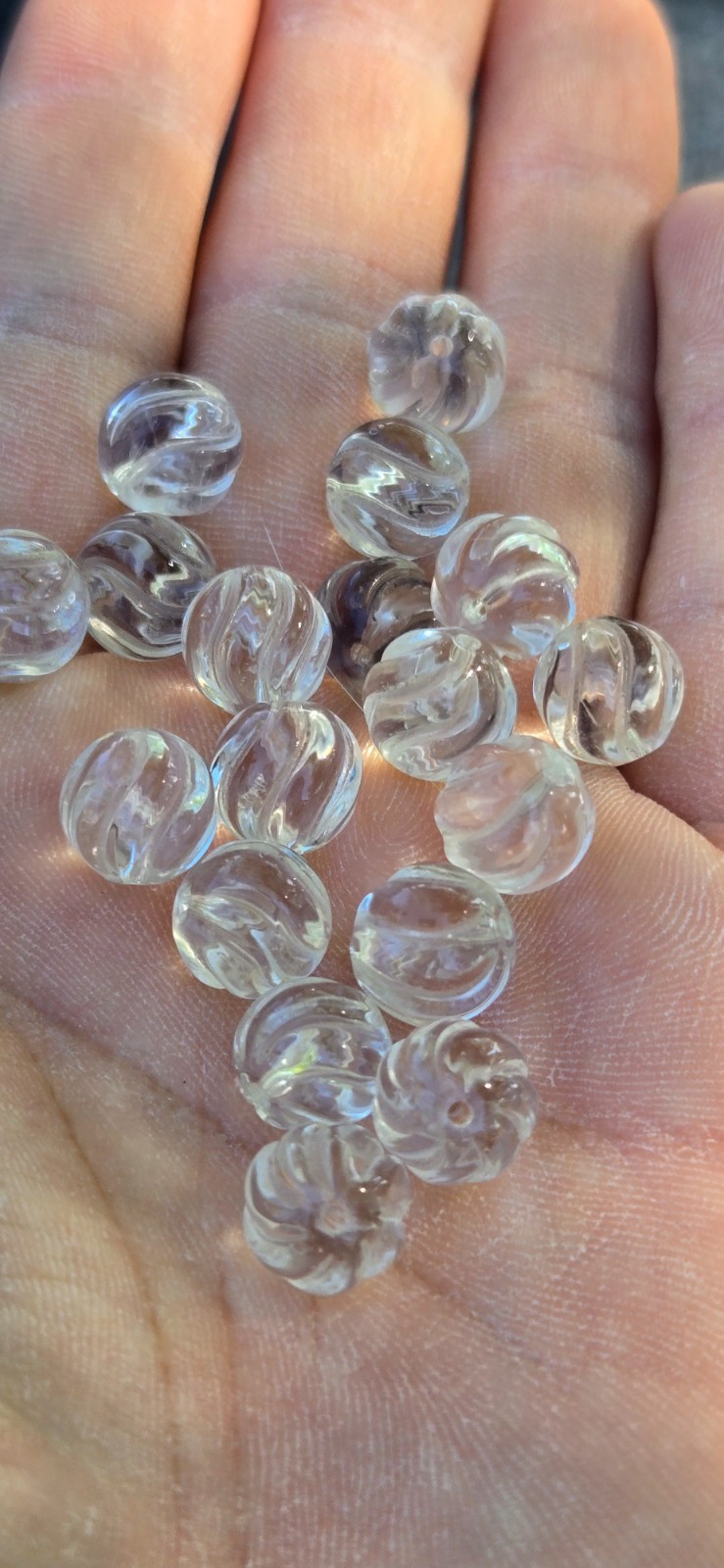 138 Gram Carved Fluted Clear Quartz Gemstone Wave Sphere Beads Necklace Jewelry