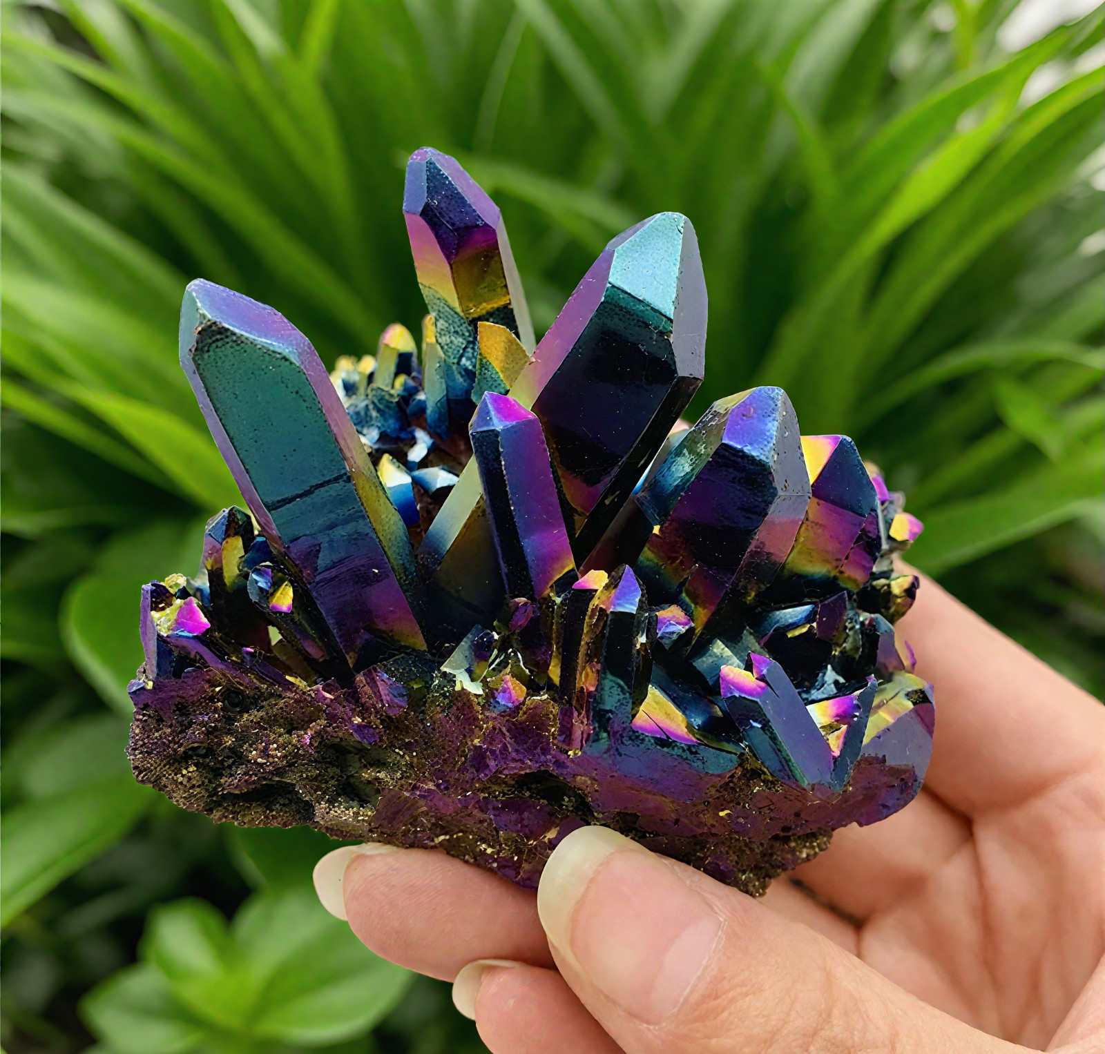 80-100g Titanium Aura Rainbow Quartz Crystal Multicolor Cluster Healing Gifts