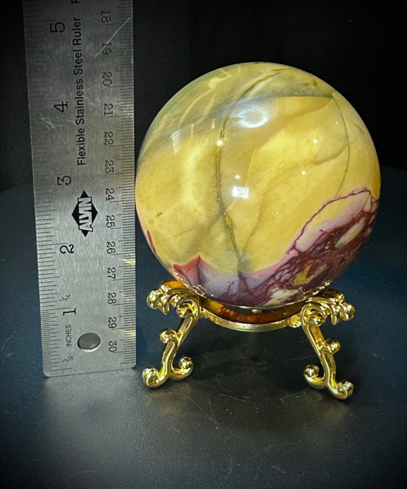 3.12″ Mookaite Jasper Sphere With Metal Stand 1lb 7.6oz
