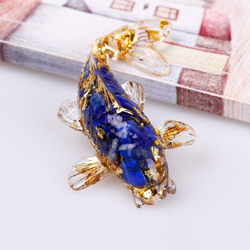10Pcs Natural Lapis Lazuli Quartz Crystal Gravel Koi Healing Carp Resin Statue