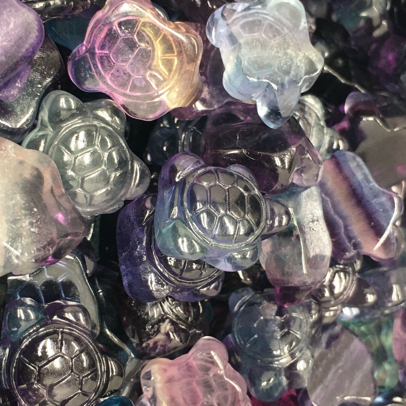 10pc Natural fluortie Quartz hand Carved tortoise crystal Reiki healing