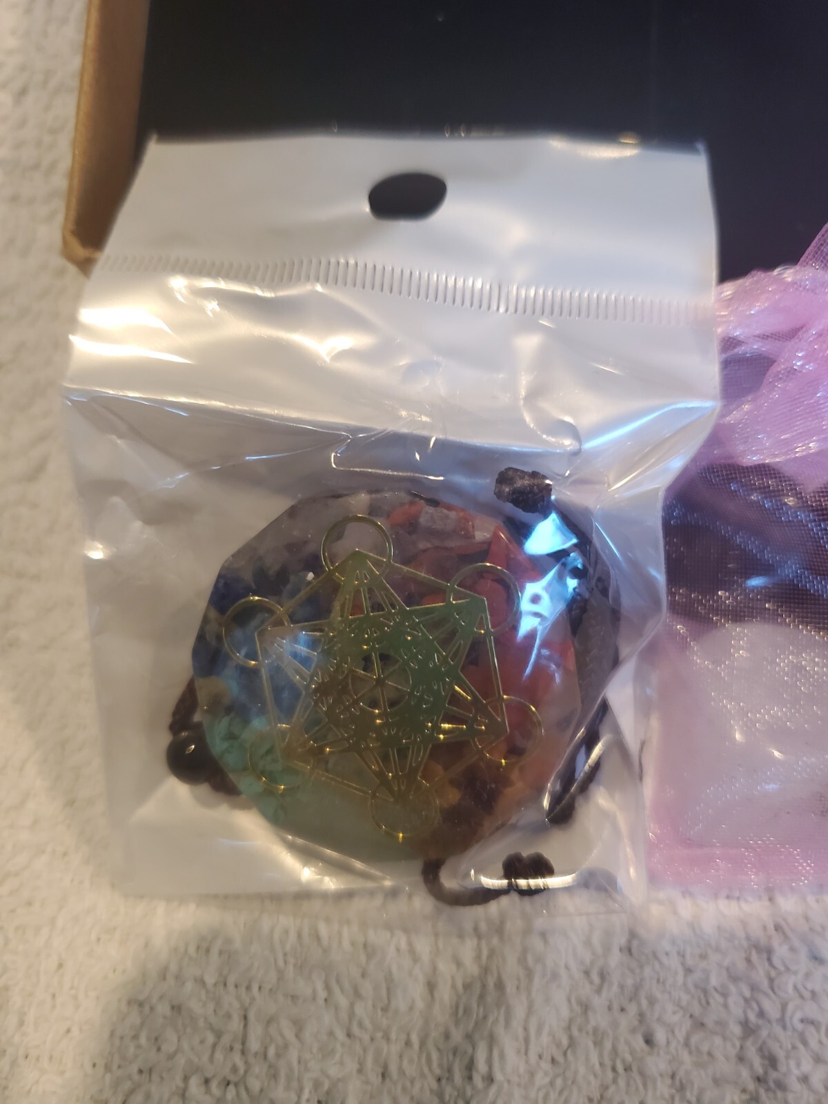 7 Chakra Natural Tumbled Stone Mineral Crushed Gem Resin Pendant Set W/ Gift Box