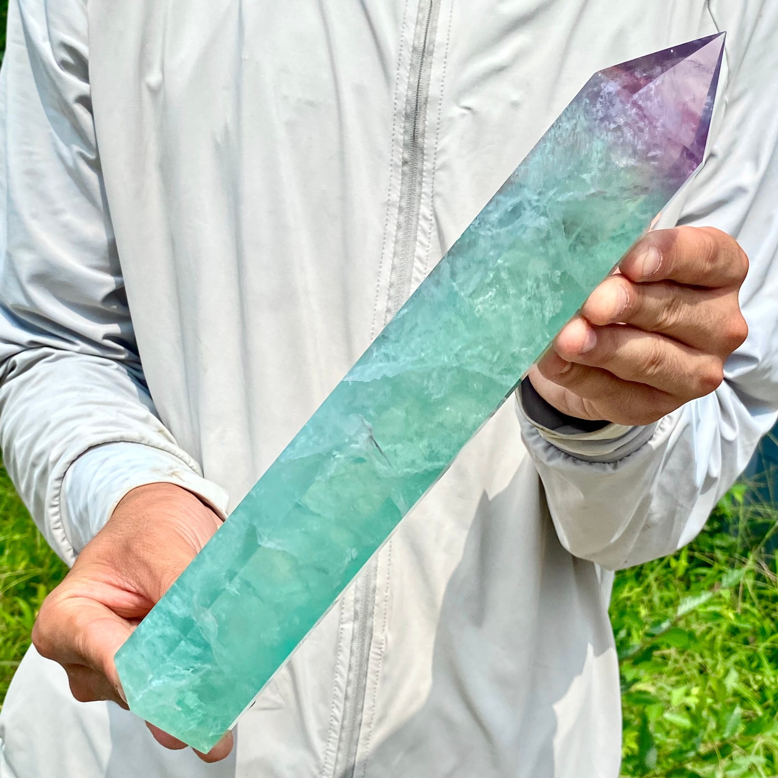 3.08LB Large Natural colored fluorite crystal column obelisk healing specimen