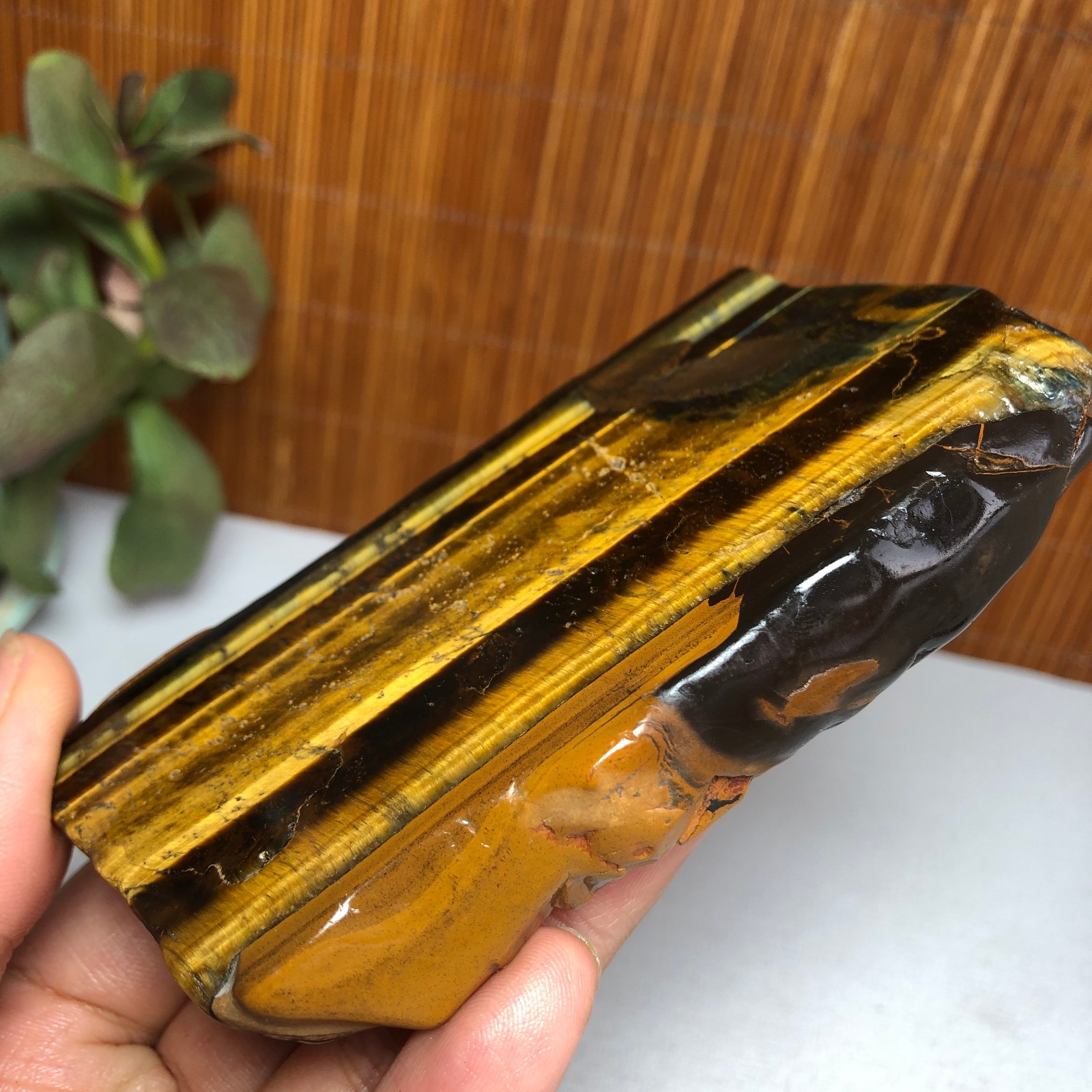 108mm Natural yellow tiger eye slice polish/rough specimens 207g A9379