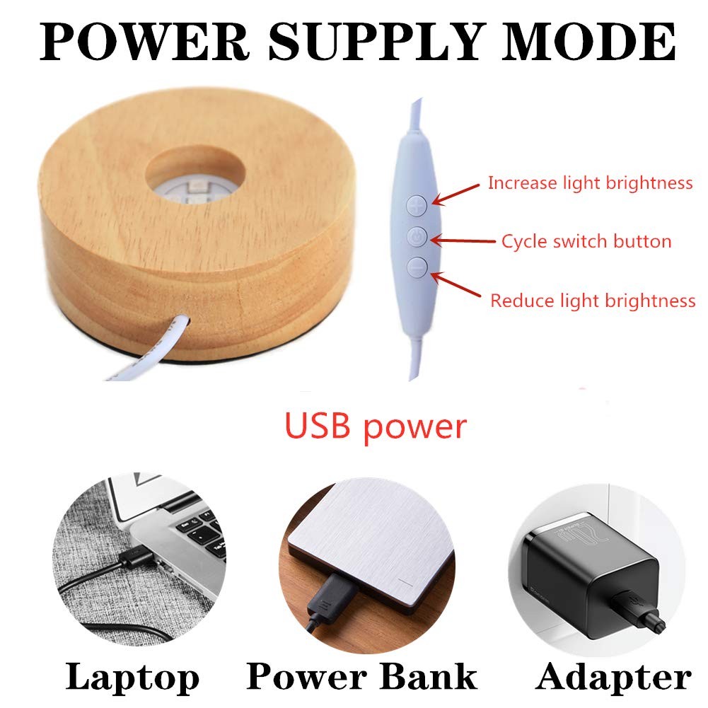 Dimming Light Base Rectangle Wood Display Stand for Glass Crystal Glass Art C…