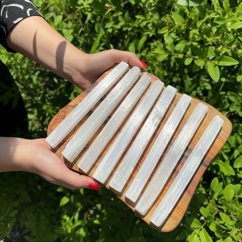 Natural Selenite Wand Set – Reiki Massage Sticks – Crystal Healing Energy Cleans