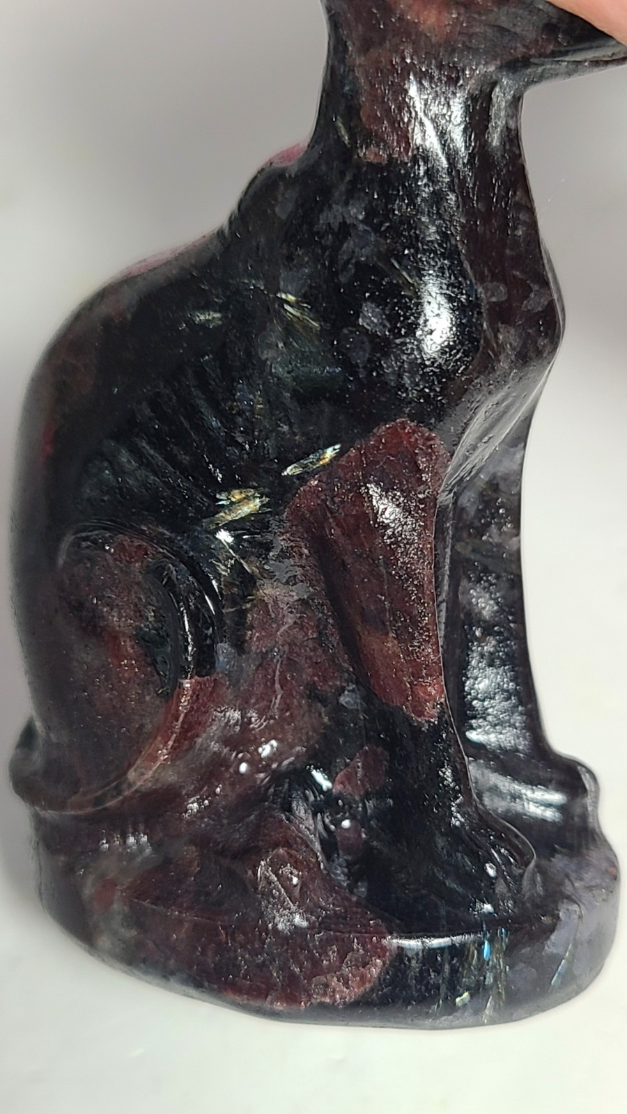 3″ 108g Garnet Arfvedsonite Egyptian Hairless Cat Crystal Stone Carving Statue