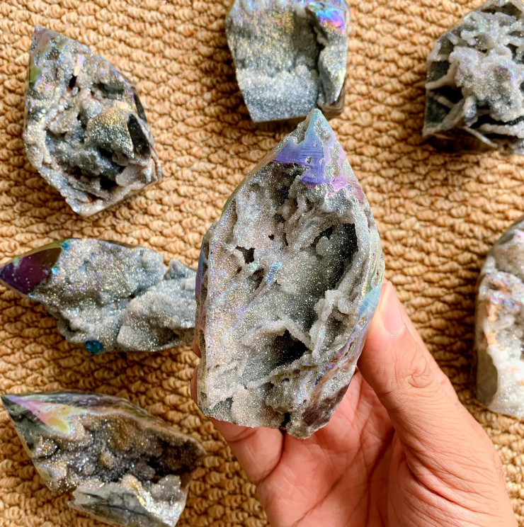150-200g Angel Aura Sphalerite Tower Rare Rainbow Metallic Crystal Energy Gener