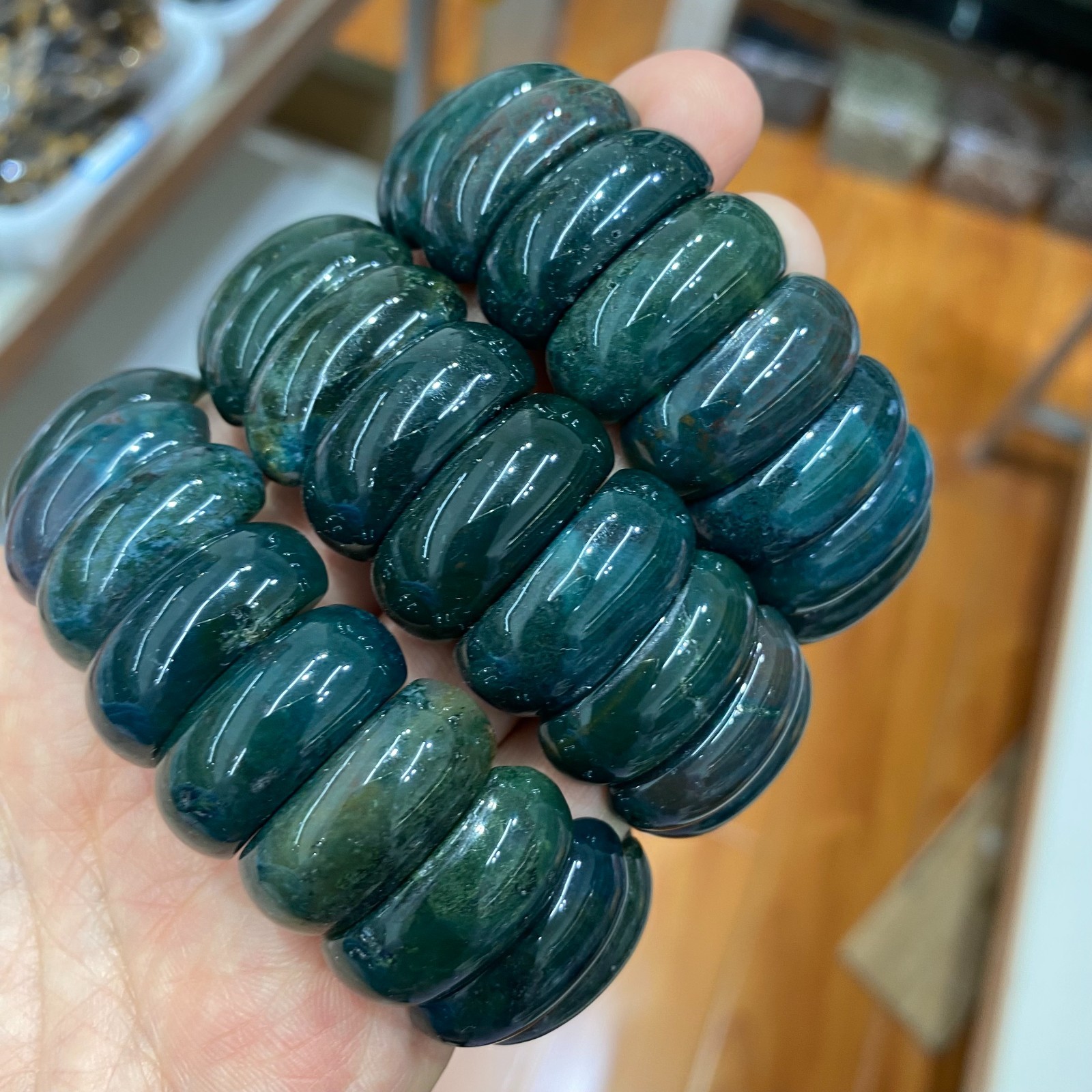 1pcs Natural Water grass agate Stretch Bracelet Handmade