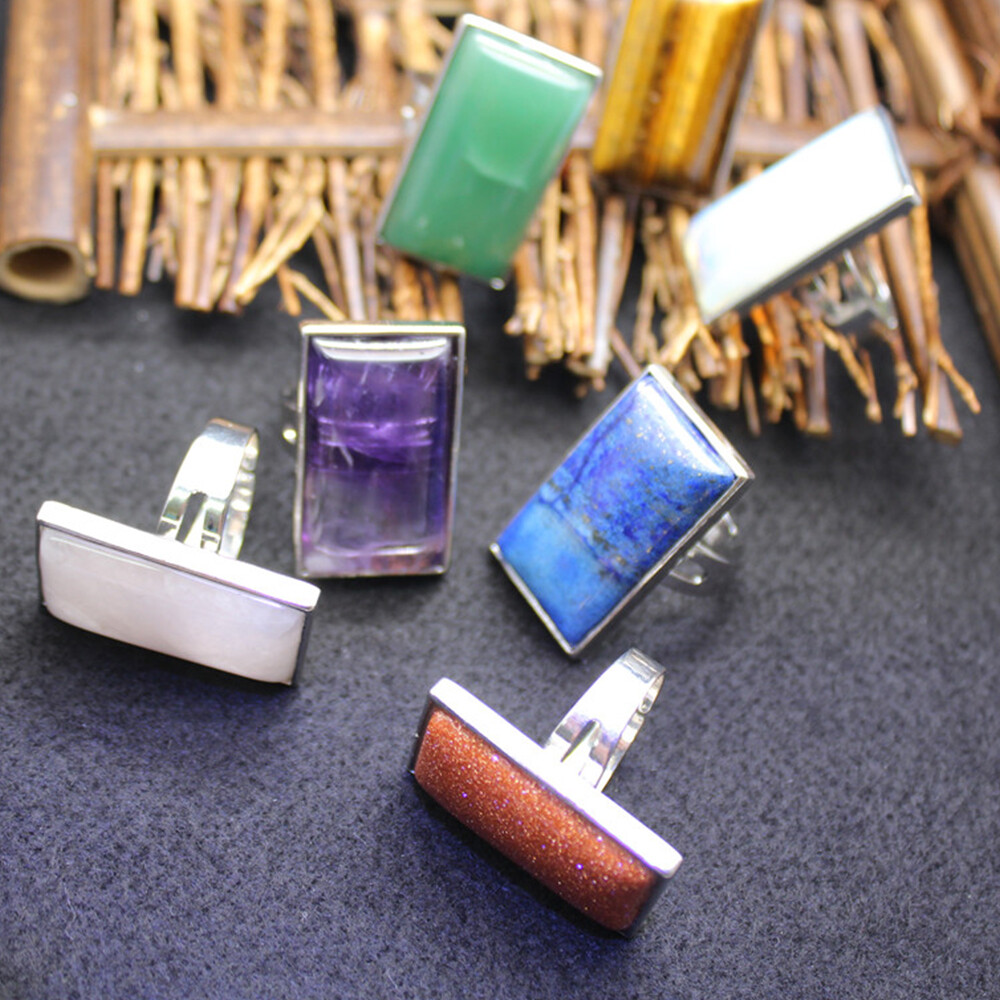 Natural Chakra Crystal Rectangular Ring Quartz Opening Jewelry Healing Reiki New